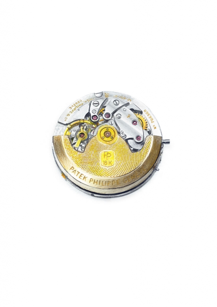 Detailed illustration of the inner workings of a watch