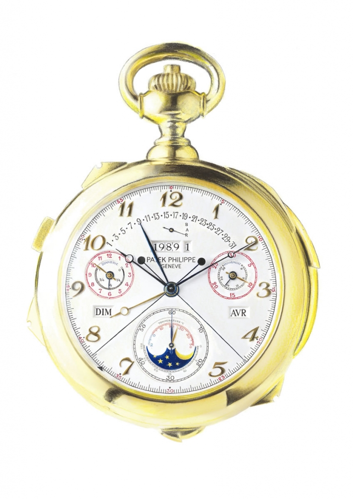 Photorealistic illustration of a Patek Philippe pocket watch